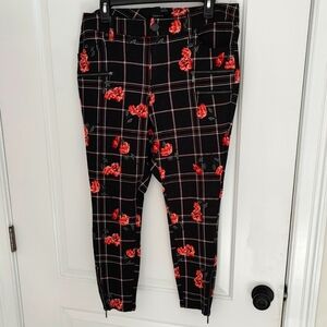 Torrid Black Plaid Pants with Red Floral Print NWOT